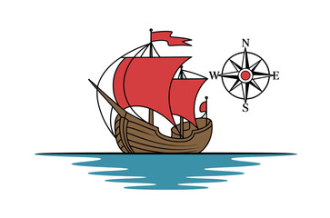 Cartoon Illustration of a Majestic Sailing Ship on Sunny Seas