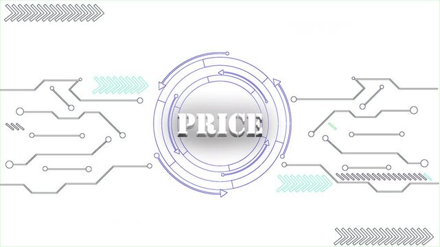 The Futuristic Digital PRICE Text Showcasing A Cyber Technology SEO Interface. At The Center, The Glowing SEO Is Encircled By Neon Concentric Rings, Resembling A Head Up Display HUD