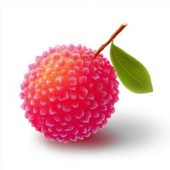 The Temptation of Lychee: A single, vibrantly textured lychee, perched gracefully with a green leaf, entices the viewer, exuding freshness, ripeness, and the allure of tropical sweetness.