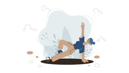 Flat Illustration of Young Man Doing Breakdance Move