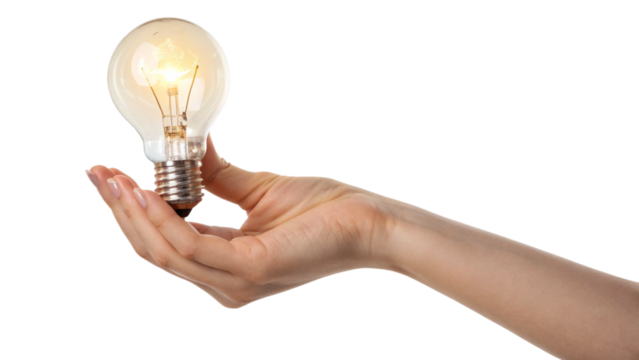 A bright idea glowing in a person's hand symbolizes innovation and inspiration for new projects