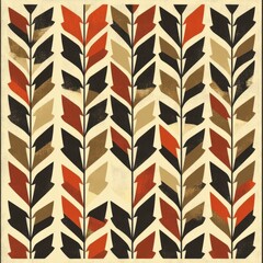  Geometric stylized botanical leaf pattern with earth tones and black