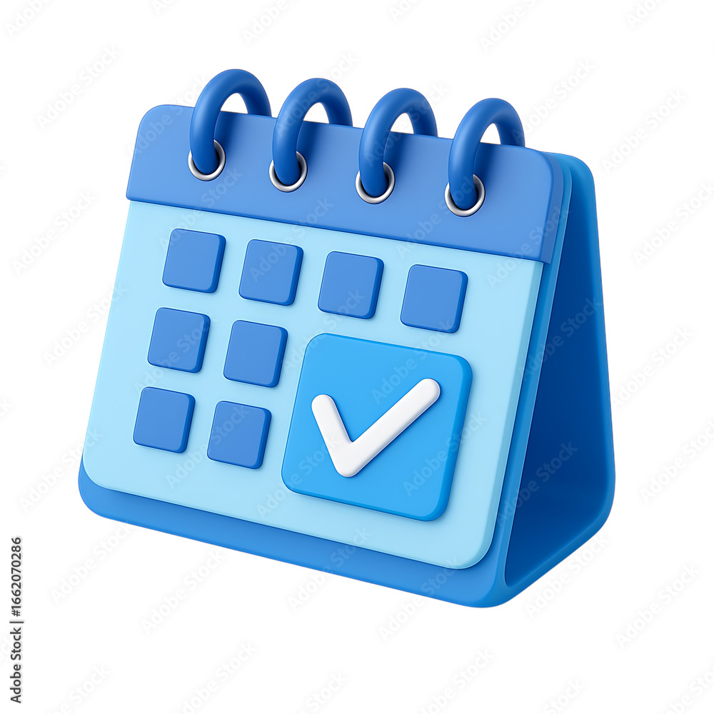 Poster 3d calendar with checkmark isolated on transparent background