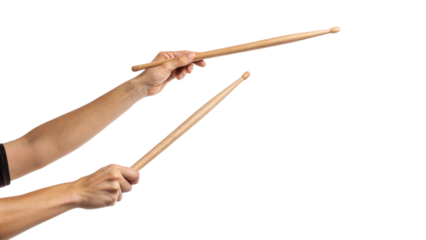 Two Hands Holding Drumsticks Ready to Play Music isolated on a transparent background
