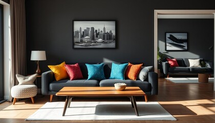 modern living room with sofa in a beautiful background.
