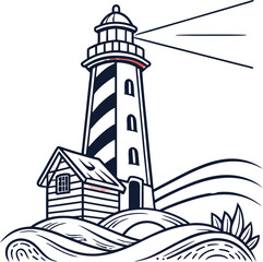 lighthouse in the water on a white background