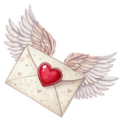 Obraz premium Romantic Love Letter with Wings and Red Heart Illustration