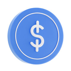 Simple blue coin icon featuring a prominent white dollar sign for finance and currency