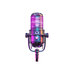 Retro Microphone with Neon Pink and Purple Lighting - Broadcast, Podcast, and Music Concept