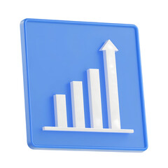 3d blue graph with white upward arrow and bars showing growth and progress