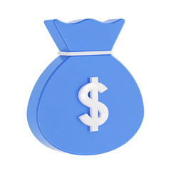 Blue money bag with dollar sign icon symbolizing wealth and financial success