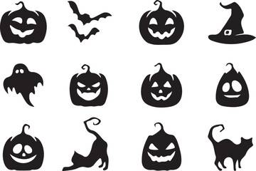 Set of Halloween silhouettes. Vector icon collection
