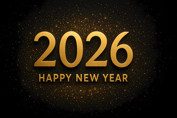 Holiday card for New Year and Christmas 2026. On a dark background, the numbers 2026 and happy new year