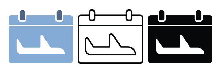 3 Styles Set Calendar with Airplane Departure Icon – Travel Planning Symbol