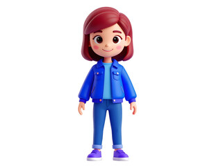 This charming illustration features a happy young person with a bright smile and casual blue outfit.
