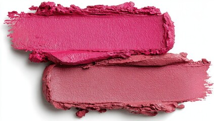 Two swatches of vibrant, varying shades of pink lipstick or blush