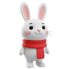 Obraz premium Cute Fluffy White Cartoon Bunny Wearing a Red Scarf