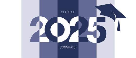 Class of 2025 design. Modern negative space set of numbers. Congrats on graduation from school, college, institute in 2025 year blue combination colors vector illustration