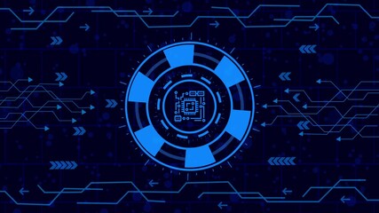 Modern technology background with glowing hud elements, circuit board pattern, and digital network connections for hitech innovation and data transfer - Powered by Adobe