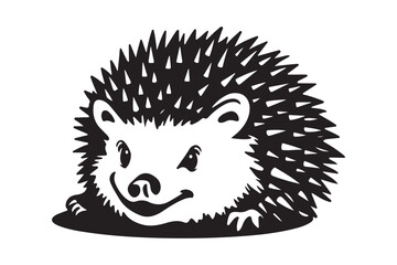 Charming black and white illustration of a happy hedgehog