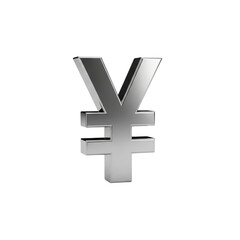 Fototapeta premium Shiny silver yen symbol 3d rendering with reflections and highlights on a dark surface transparent background