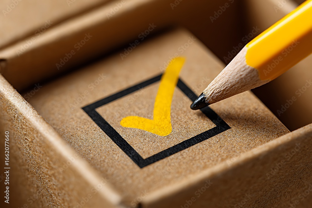 Aufkleber yellow checkmark box icon for website and app ui design
