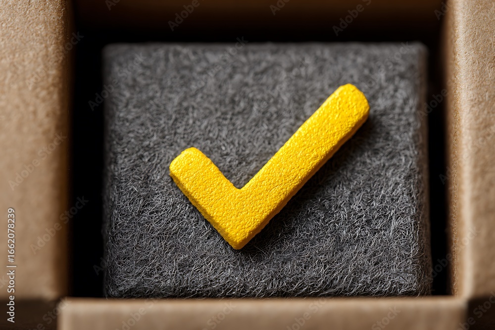 Aufkleber yellow check mark in box for digital ui creation