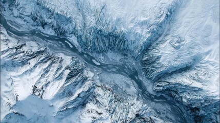 glacial river aerial view winter