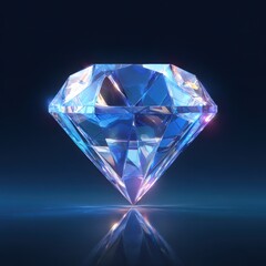 Single diamond on shiny surface, glowing reflections, for sales or visual element