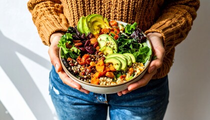 Vegan health food concept for high fibre diet with fruit, vegetables, cereals, whole grains