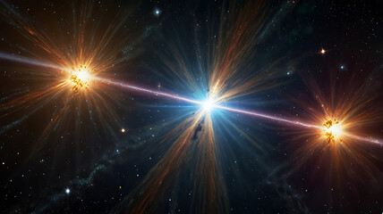 Naklejka premium Cosmic Starburst with Radiant Light Rays in Deep Space
