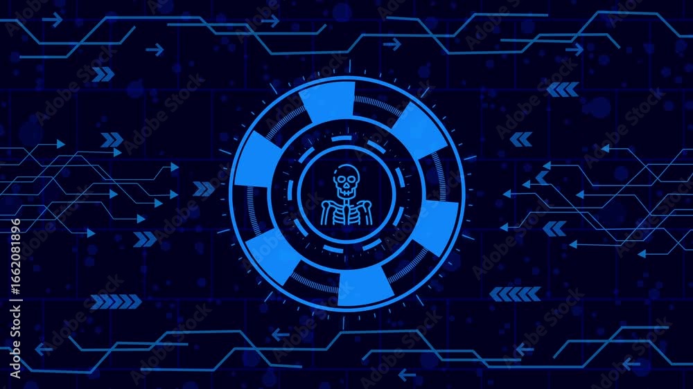 Wall mural abstract futuristic technology background with a glowing interface element featuring a human icon, s