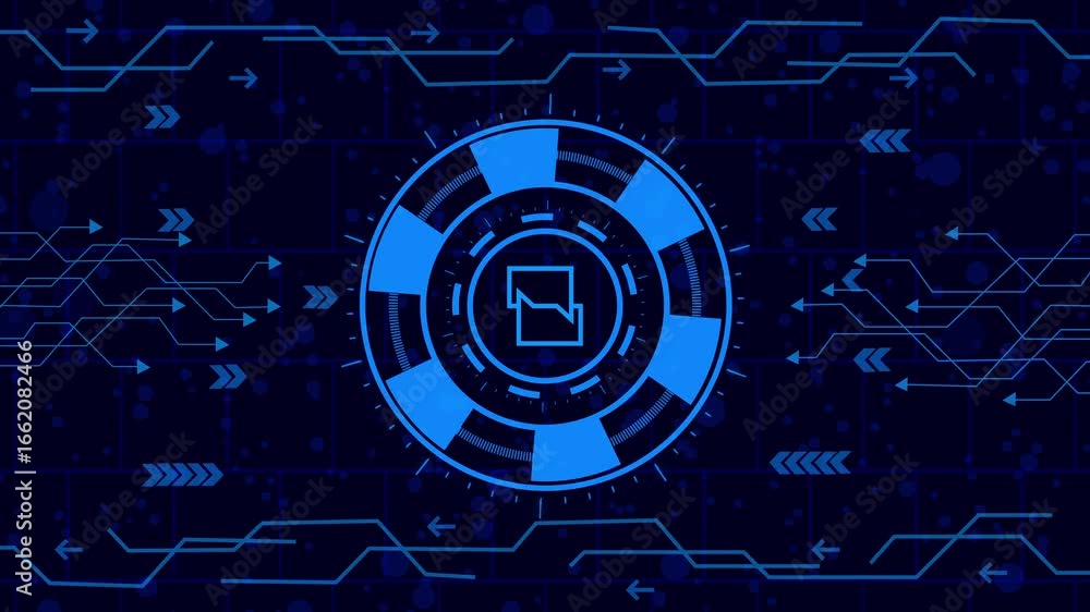 Wall mural text message icon animation.futuristic technology background with a glowing blue chat bubble icon in