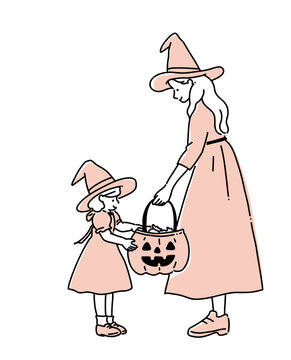 witch mother and daughter trick or treating clip art preview