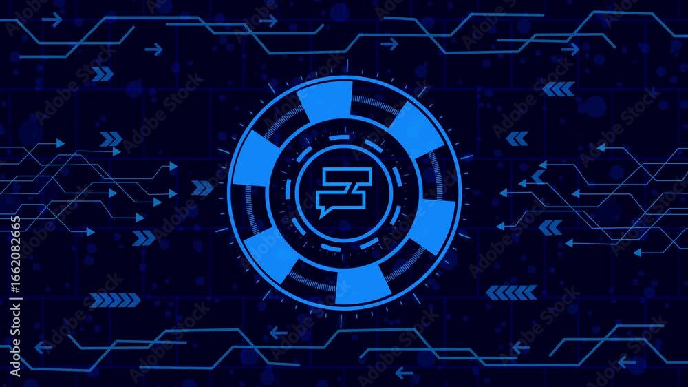 Wall mural text message icon animation.futuristic technology background with a glowing blue chat bubble icon in