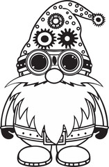 Fototapeta premium Steampunk gnome with patterned hat and gear details