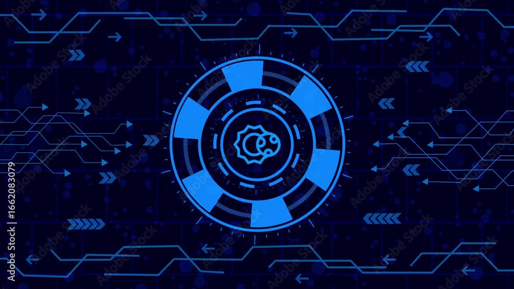 Wall mural system management concept,futuristic technology interface with glowing blue lines and circular hud e