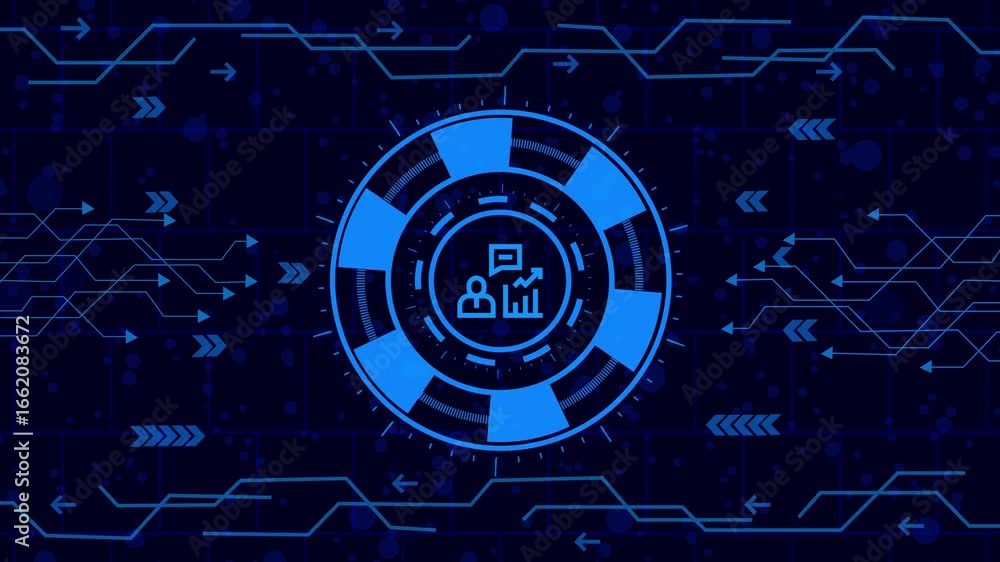 Wall mural animated hud interface element with a quality icon in the center of a chip on a dark background abst