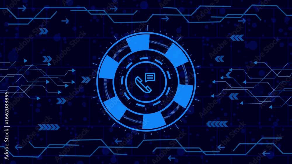 Wall mural sophisticated interface concept featuring a central circular element with a phone icon, surrounded b