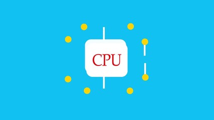 CPU chip illustration, central processing unit icon with circuit connections on blue background
 - Powered by Adobe