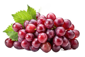 Fototapeta premium Fresh red grapes with green leaves on black background