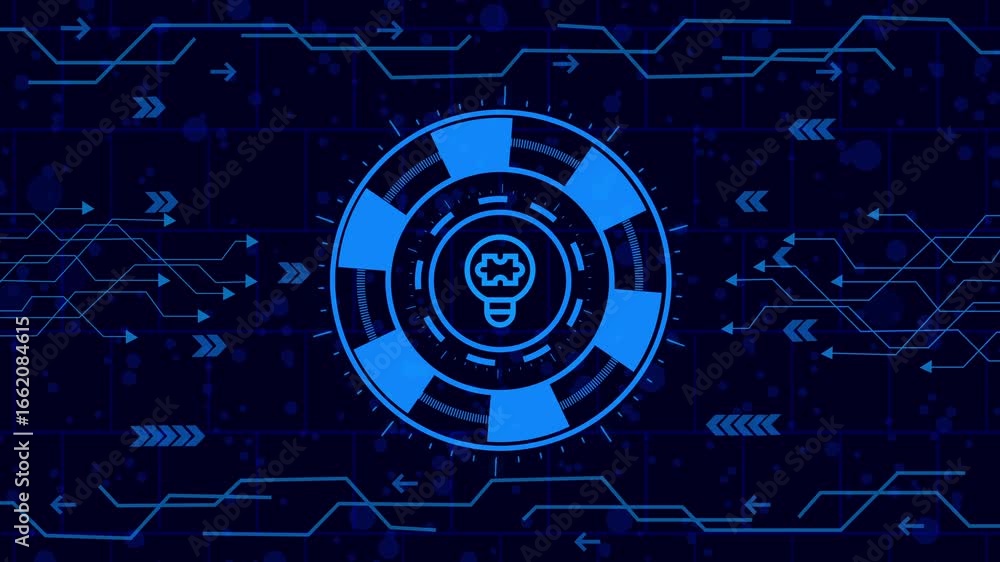 Wall mural creativity icon or bulb icon animation,futuristic technology interface with glowing circuit board an