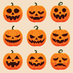 Set of Halloween Pumpkins with Different Faces
