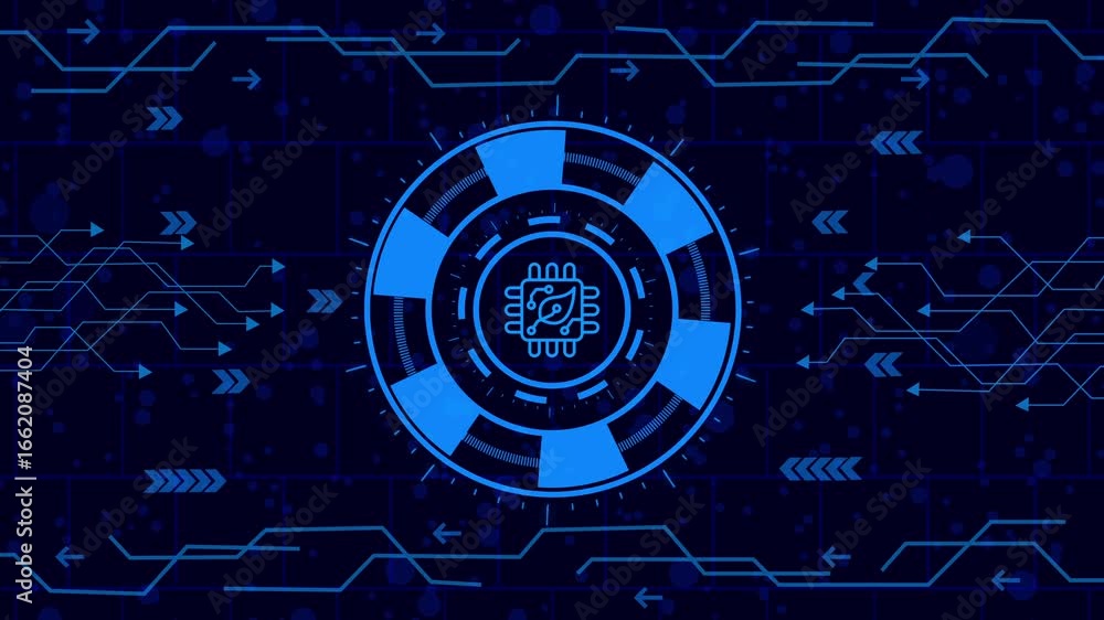 Wall mural chep icon animation,futuristic hud interface with a microchip inside a circle, symbolizing technolog