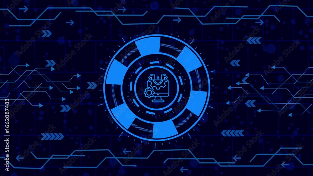 Wall mural abstract technology background with glowing lines and shapes, creating a futuristic and dynamic feel