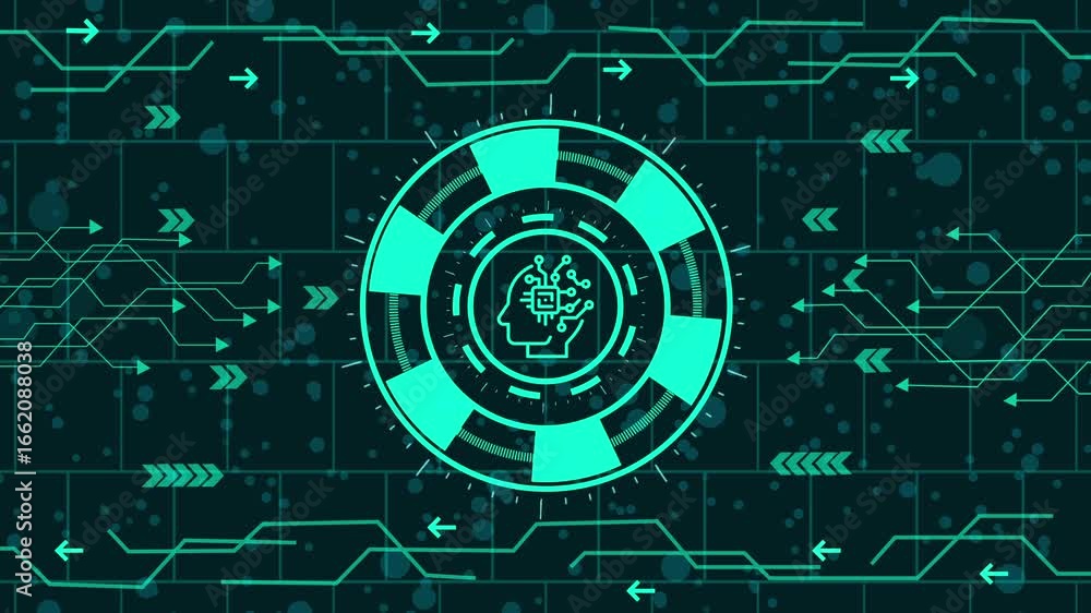 Wall mural creative concept,futuristic hud interface with a head inside a circle, symbolizing artificial intell