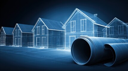 3 d architectural rendering of residential homes with construction plans
