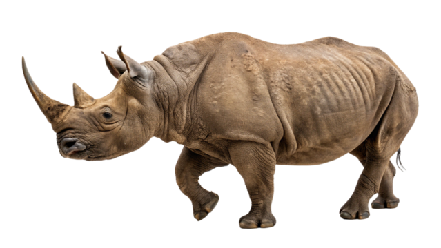 Extinct animal Javan rhinoceros isolated on white or transparent background