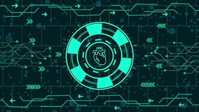 heart icon  animation video,Digital heart health monitoring concept with futuristic interface, showcasing Realtime data and vital signs for proactive cardiovascular care and wellbeing