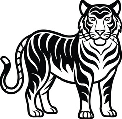 Tiger intricate black vector illustration for tattoo or apparel design, Detailed tiger line art vector, Mystical tiger illustration vector, Spiritual tiger black line art vector